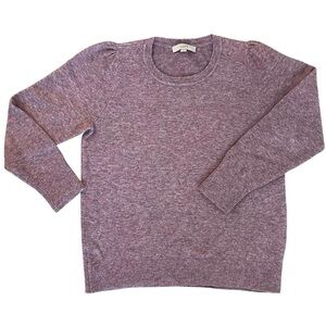 LOFT Heathered Mauve Crew Neck Sweater with puff sleeve